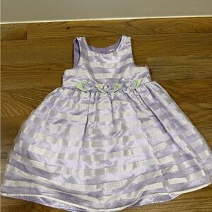 Lavender Striped Kids Dress with Floral Accents